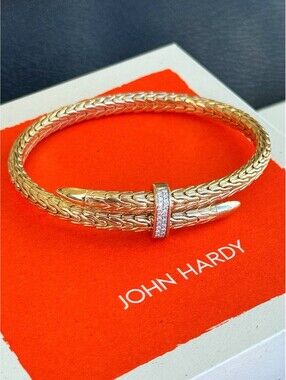 John Hardy Classic Chain Gold & Diamond Flex Cuff Bracelet